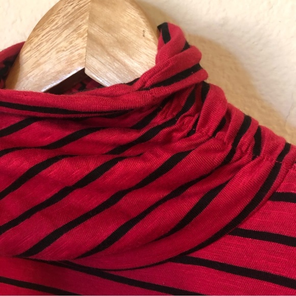Striped Ruched Turtleneck Shirt Layering Piece Fall Winter Minimalist Retro - Picture 2 of 11